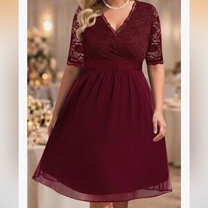 16W NWT Lace Bodice Burgundy Midi Dress